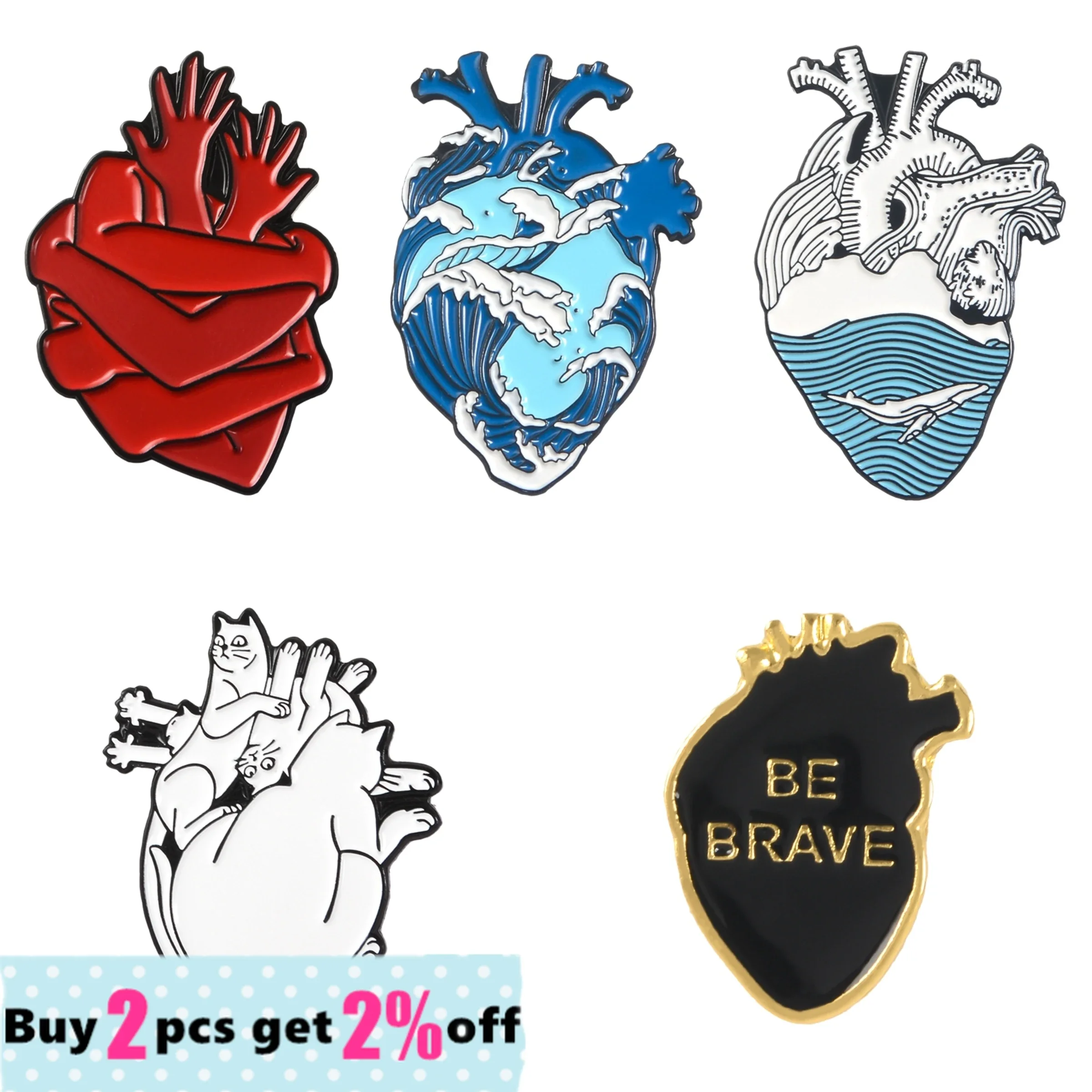 Drop Shipping Freedom Heart Enamel Pin Starry Heart Brave Cat Bloodthirsty Hug Lapel Pin Badge Jewelry Gift for Friend Wholesale