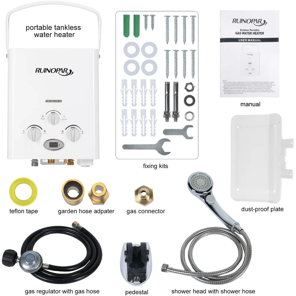 Aquecedor de água portátil propano sem tanque-6l 1.58gpm rv sob demanda gás quente ao ar livre display digital aquecedor de água para acampamento, barco