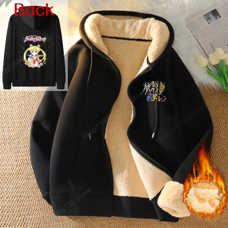 Sailor Moon Adult Winter Casual Zip-up Jacket Women Anime Printed Overcoat Men Fashion Warm Coat Cartoon New Clothing Gifts 2024