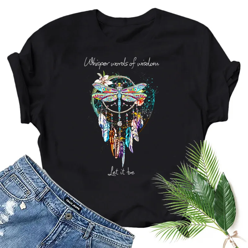 Dragonfly Windchimes Print Women T Shirt Short Sleeve O Neck Loose Women Tshirt Ladies Fashion Tee Shirt Tops Clothes Mujer