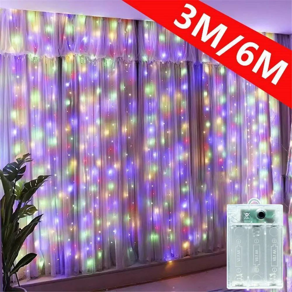 Battery Power LED Festoon 8 Lighting Modes Wedding Garland Fairy Lamp Curtain String Light for Bedroom Party Christmas Decor