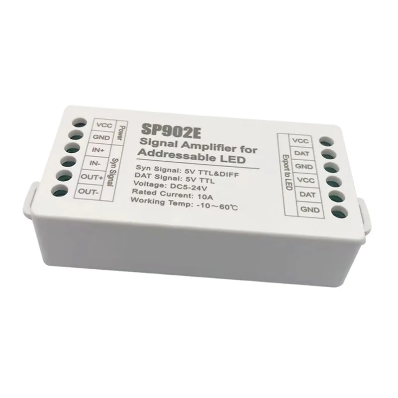 SP902E LED RGB Signal Amplifier Controller, SPT Signal Extender 5-24V DC, for Extended & Split Control of Addressable LED Strips