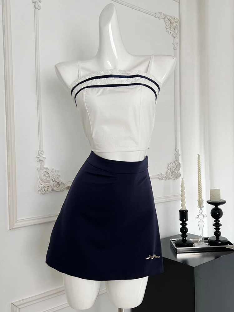 Autumn Women 2000s Sweet Birthday Evening Banquet Outfits 2 Piece Set Long Sleeve French Vintage Shirts + High Waist Mini Skirt