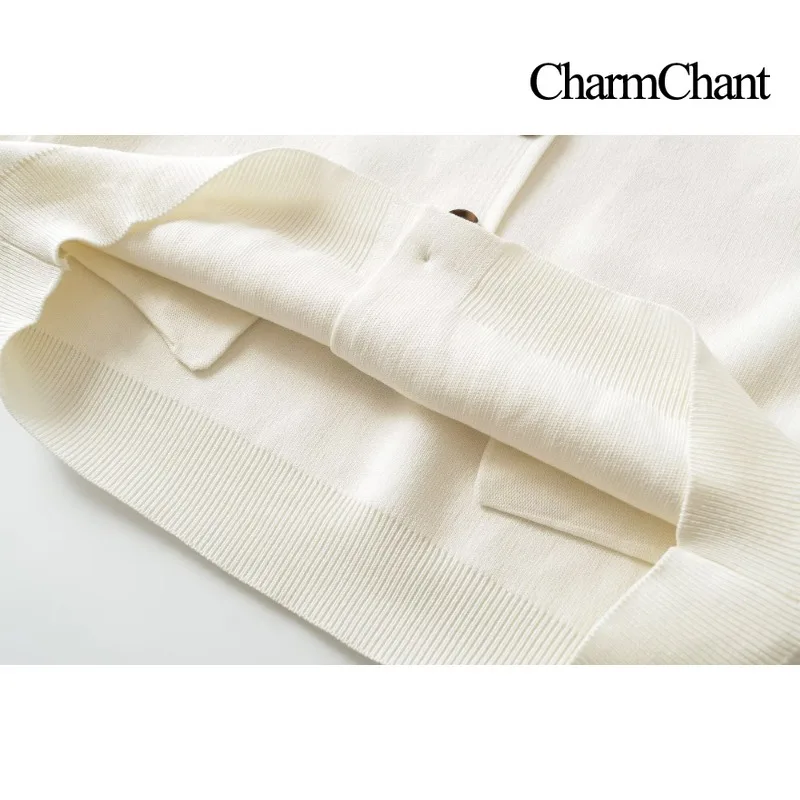 CHARMCHANT Women's Stand Collar Single Button Knit Cardigan Long Sleeve Pocket Loose Knit Jacket Casual Spring Fall 2026