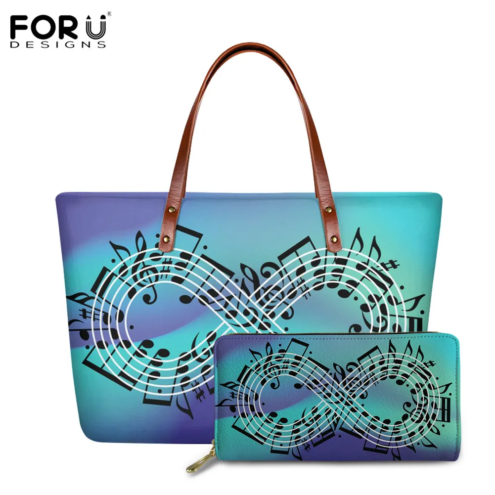 

FORUDESIGNS Fresh Simple Ladies Handbags Set Music Stave Design Large-capacity Tote Bags Plus Zipper Wallet Personality