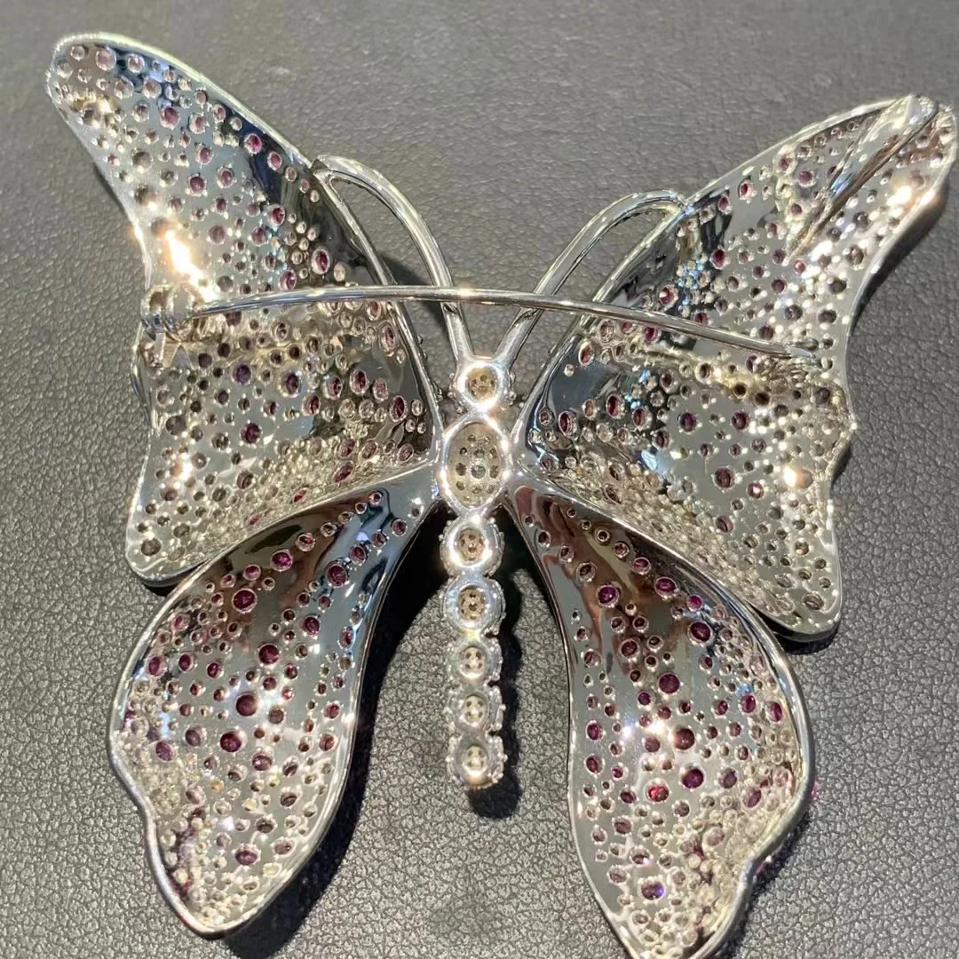 الحشرات الوردي اللون فراشة بروش 925 فضة مع مكعب الزركون غرامة النساء المجوهرات الفاخرة مجوهرات 63*61 مللي متر MIYI #3
