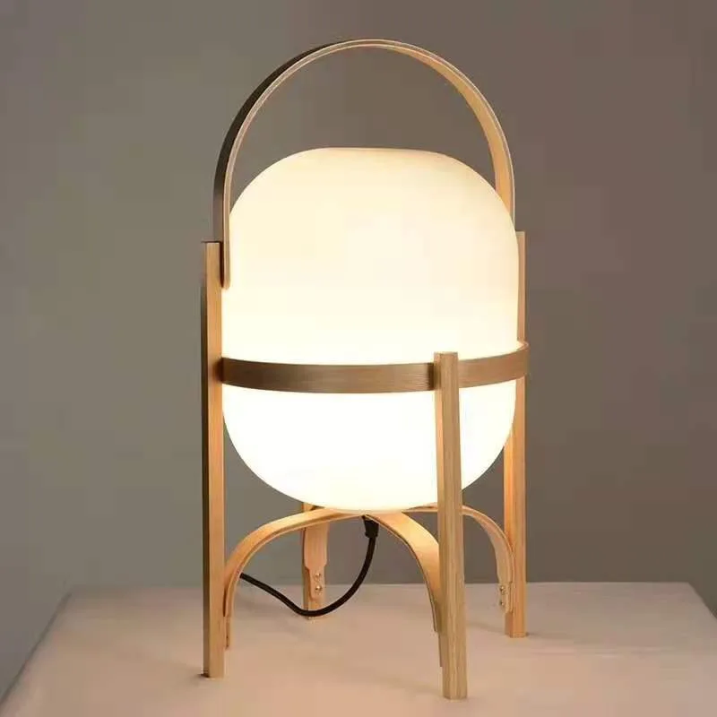 Japanese Minimalism Walnut Wood Table Lamp Modern Nordic Home Decoration Bedroom Study Desk Lamp Living Room Ornament LED Lights