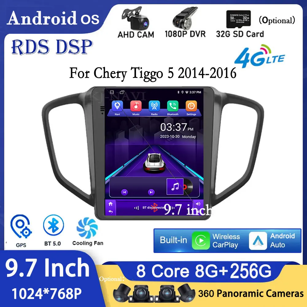 9.7 Inch For Chery Tiggo 5 2014-2016 Android 14 DSP Screen Car Stereo GPS Radio Video Multimedia CarPlay 4G+wifi Auto Navigation