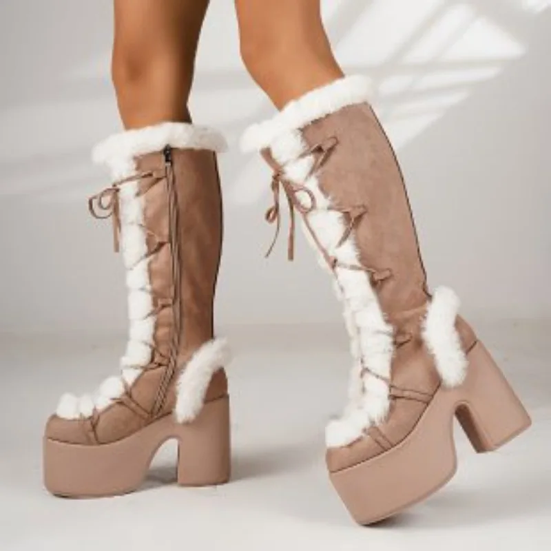 

Winter Women Mid Calf Boots Plush Warm SnowBoot Fashion Wedge Heel Platform Boot Winter Fur Boots for Women Botas Invierno Mujer
