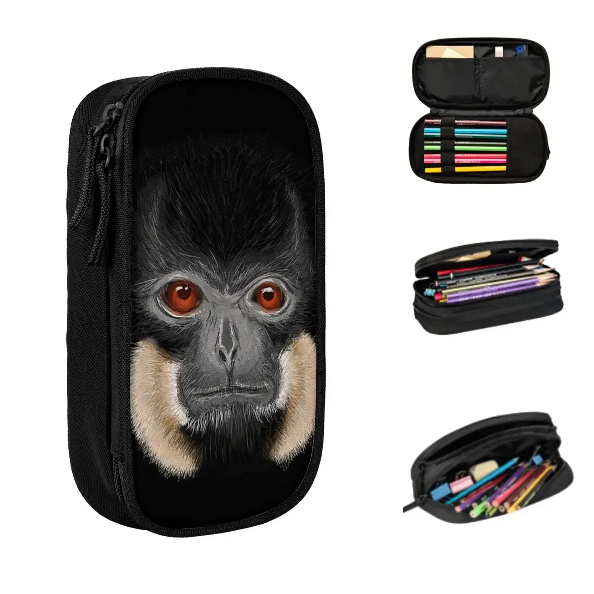 Black Gibbon Monkey Pencil Cases Big Capacity Pen Bags Pen Box Pencil Pouch For Boys Girls Students Stationery School Office