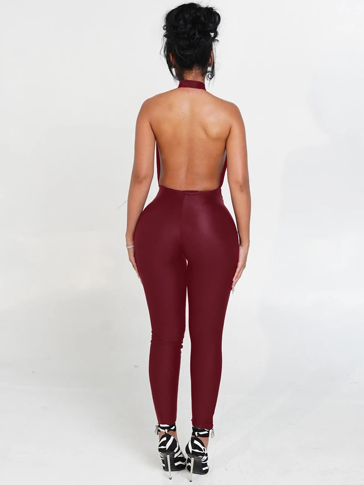 بدلة قفز مثيرة مجوفة من Kliou بدلة نسائية ذات ياقة مدورة وظهر مكشوف بدون أكمام ضيقة قابلة للتمدد ملابس حفلات منتصف الليل