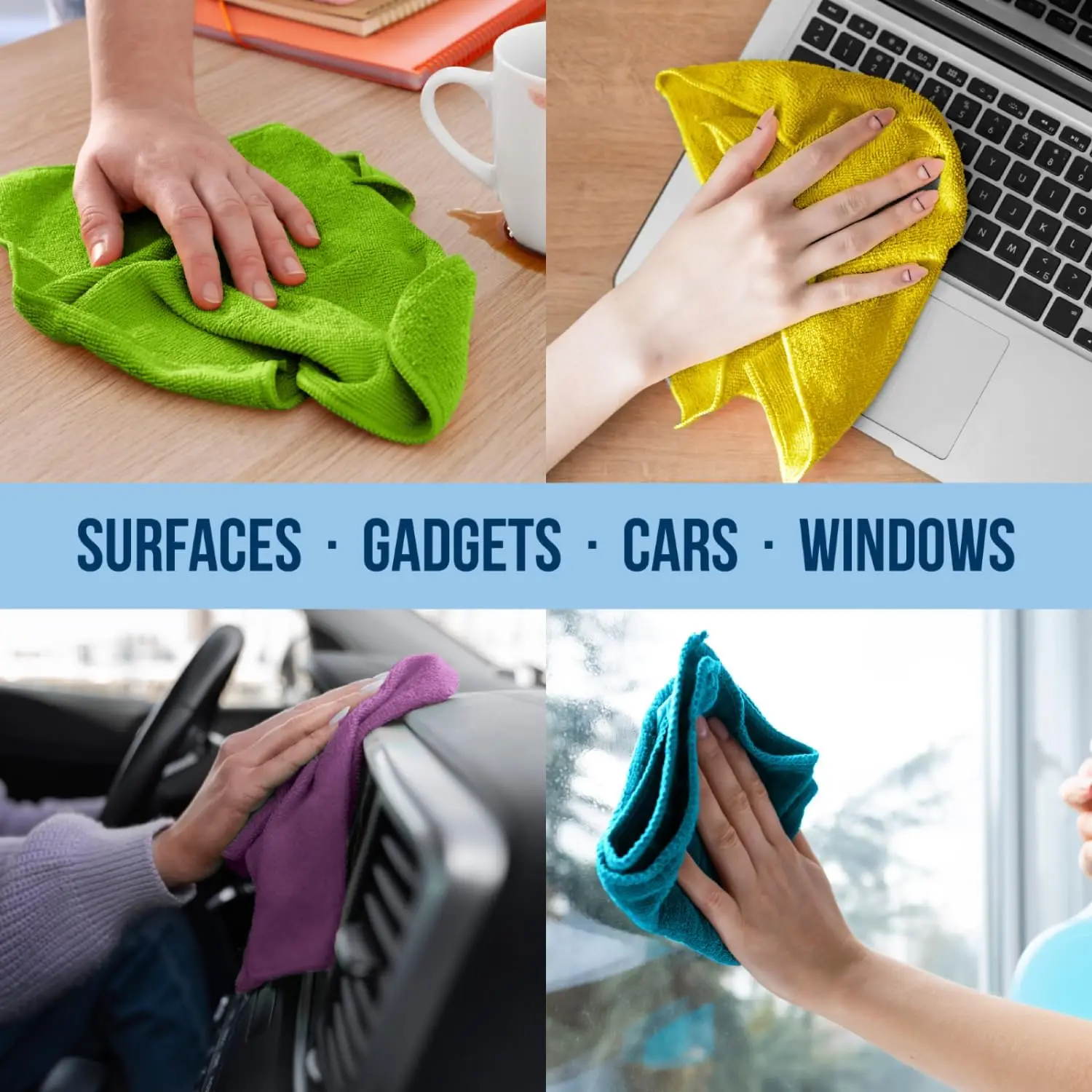 300 PCs Microfiber Cleaning Cloth Multi-Purpose Kitchen Dish Cloth Scouring Pad for Car Home Cleaning Reusable Dishwashing Wipes
