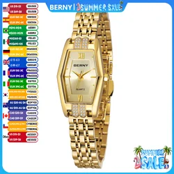 BERNY Gold Watches for Women Elegant Dainty Hexagon Ladies Quartz Wrist Watches Stainless Steel Band Fashion Luxury Bracelet