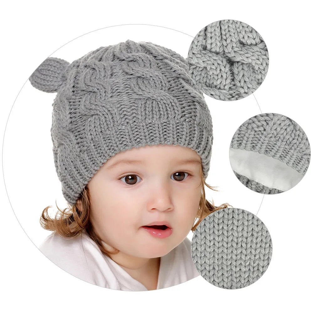 

1Set Baby Hat Gloves Set Premium Material Warm Winter Autumn Wear Adorable Ear Design Knitted Knitted Cap