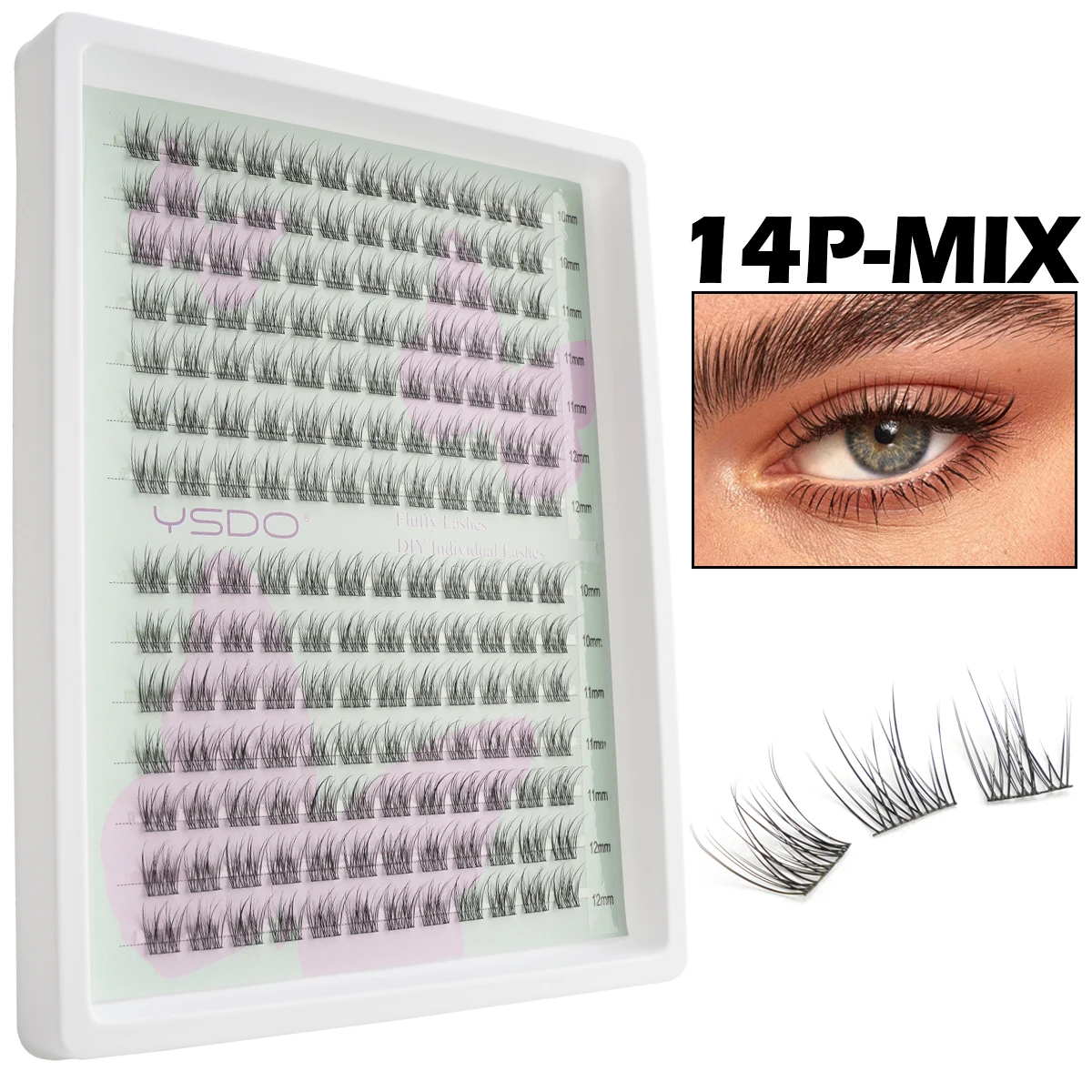 Mixed DIY Eyelash 3/14 Rows Segmented Eyelashes Faux Mink Lashes Very Softer Natural Reusable Individual Eyelash Extension Tools