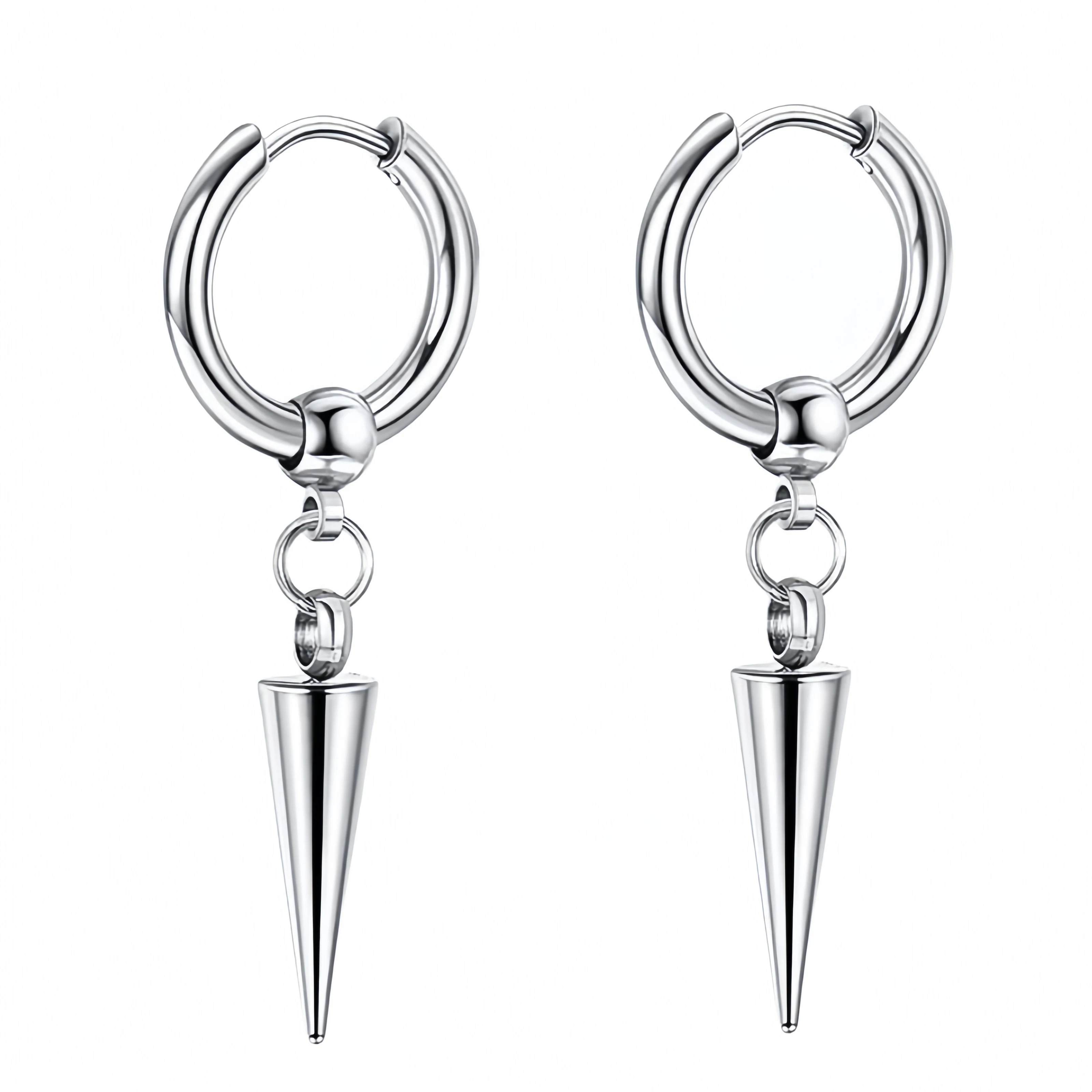 1 Pair Long Chain Spike Punk Stainless Steel Round Circle Hoop Earrings for Man Woman Teens Gift Jewelry Y2k Accessories Trend