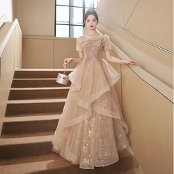 A Line Champagne Color Prom Dresses Long Princess Graduation Dress Elegant Evening Party Dresses for Women 2023