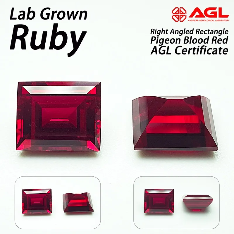 

Lab Grown Ruby Right Angled Rectangle VVS1 Pigeon Blood Red Gemstone for DIY Jewelry Making Materials AGL Certificate