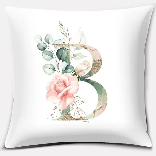 Green Flower Letter Series Pillow Gift Home Office Decoration  Bedroom Sofa Car Cushion Cover case