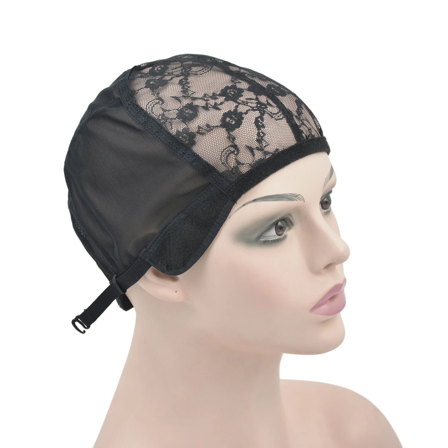 Bonnet de perruque en maille noire avec bretelles élastiques réglables, bonnet en dentelle, perruques exécutives, 1 PC