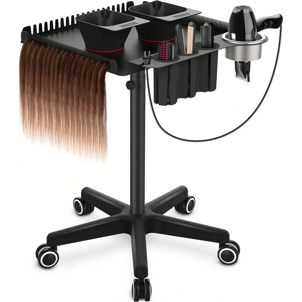 

Salon Tray On Wheels, Metal Hairstylist Tray Rolling Cart For Hair Salon Station With 2 Magnetic Hair Color Bowls, Trolley Cart