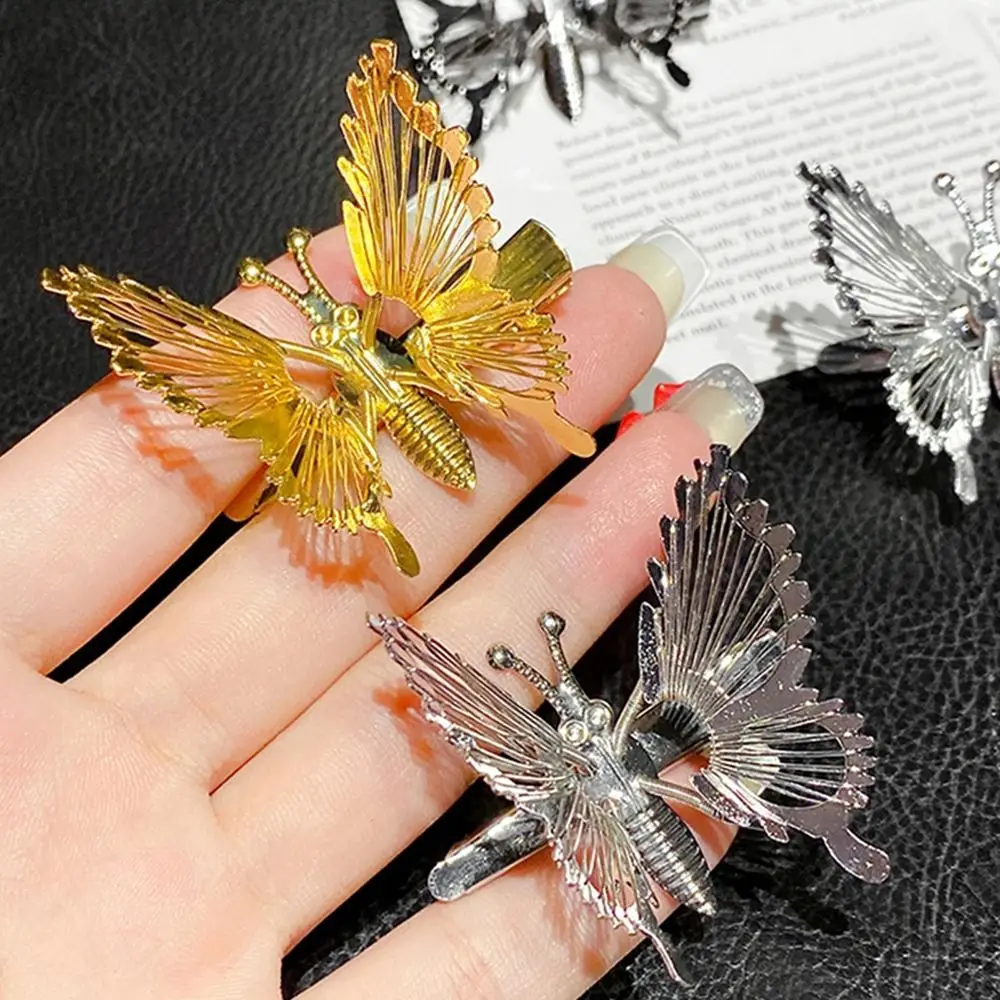 Spring Moving Butterfly Hairpin Gold Silver Hair Decor Butterfly Hair Clip Headdress Hollow Out Butterfly Wings Bangs Hairclip