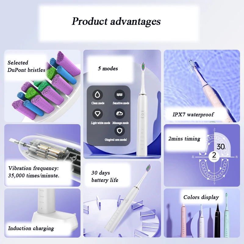 Smart Silent Electric Toothbrush Soft Wool Waterproofing Five Speed Electric Toothbrush Inductive Rechargeable Toothbrush
