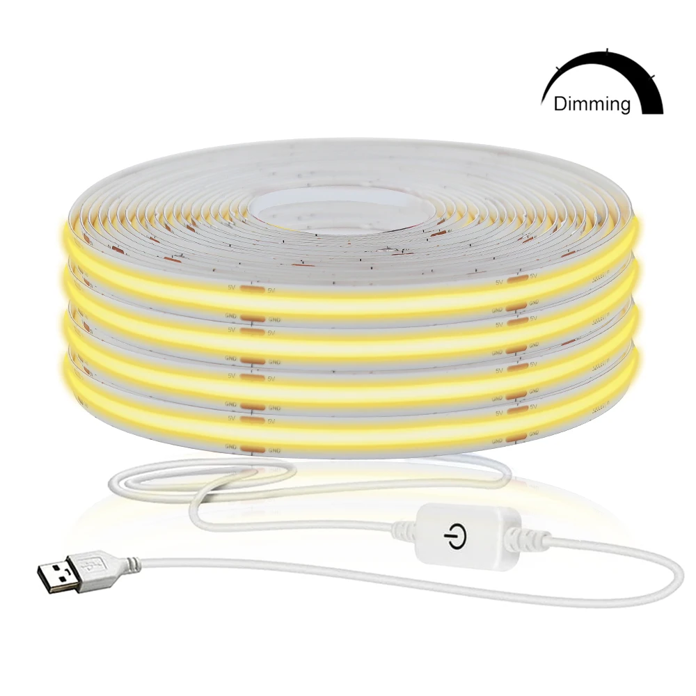 

DC 5V USB COB Strip 320Leds/M Touch Sensor Dimmable TV Backlight LED Strip White Warm White Flexible Ribbon Rope Night Lamp