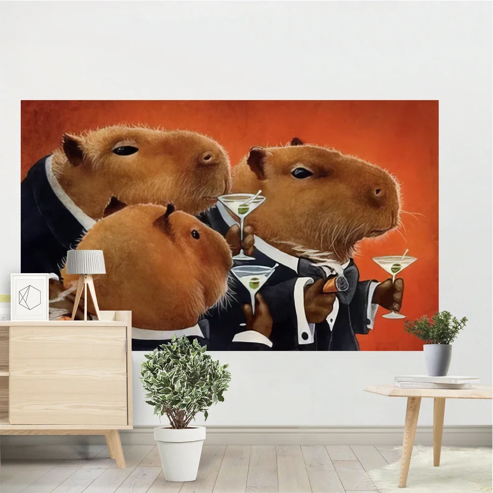 Capybara Club Wall Painting Funny Wall Tapestry Humor Capybara Large Size Tapestry Tapestries Living Room Home Decor