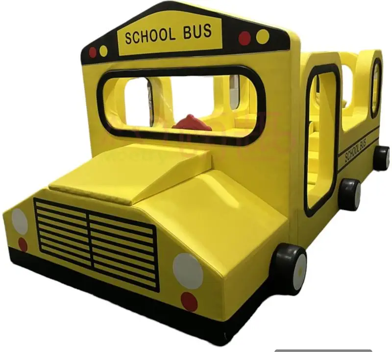 Moetry Indoor School Bus Soft Playground with Small Slide Amusement Park Rides for Kids