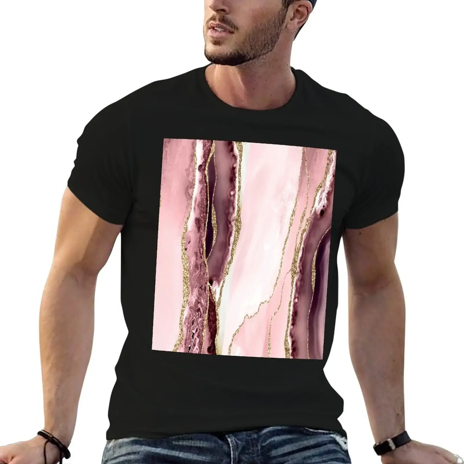 Blush Pink and Gold Agate Geode T-Shirt anime clothes tees hippie clothes sublime shirts men graphic