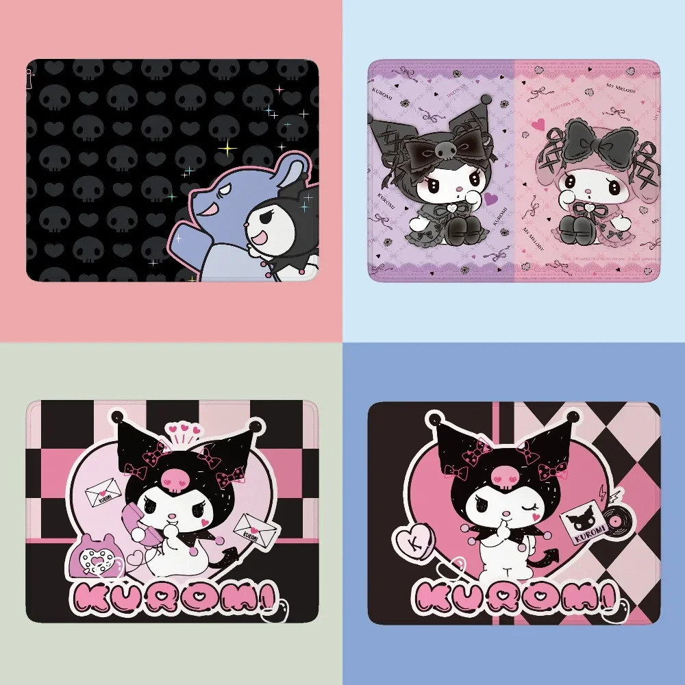 Cartoon Kuromi Checkerboard Leather Mouse Pad for Computer Gaming Pc Accessories Sanrio Small  Mousepad Gamer Keyboard Mat Pad
