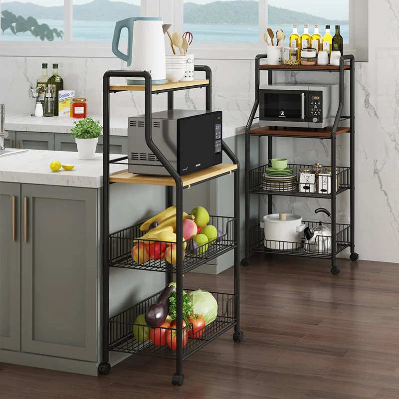 Kitchen Baker Rack with Shelves Coffee Bar with Wire Basket Microwave Oven Stand Utility Storage Shelf for Home