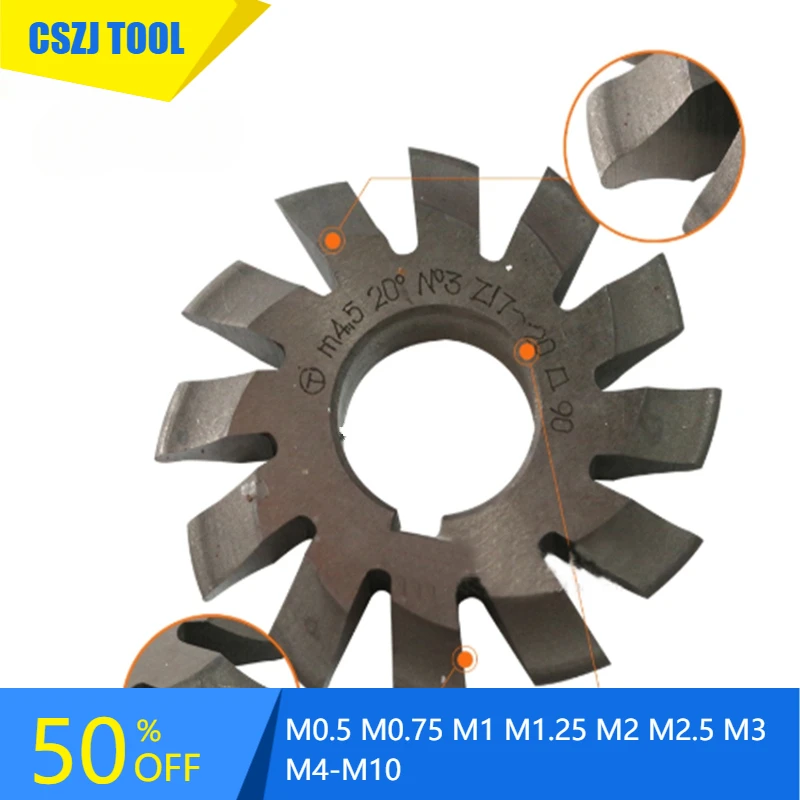 CSZJ M0.5 M0.75 M1 M1.25 M2 M2.5 M3 M4-M10 Modulus PA20 degrees NO.1-NO.8 HSS Gear Milling cutter Gear cutting tools