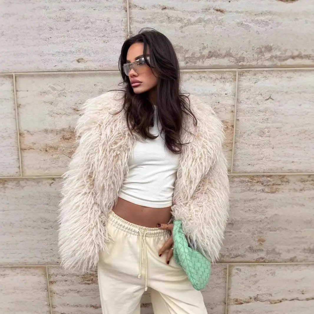

Women's Mid-Length Teddy Fur Coat Artificial Suede Woolen Outerwear Long Sve Belted Waist Sle European Faion Trend