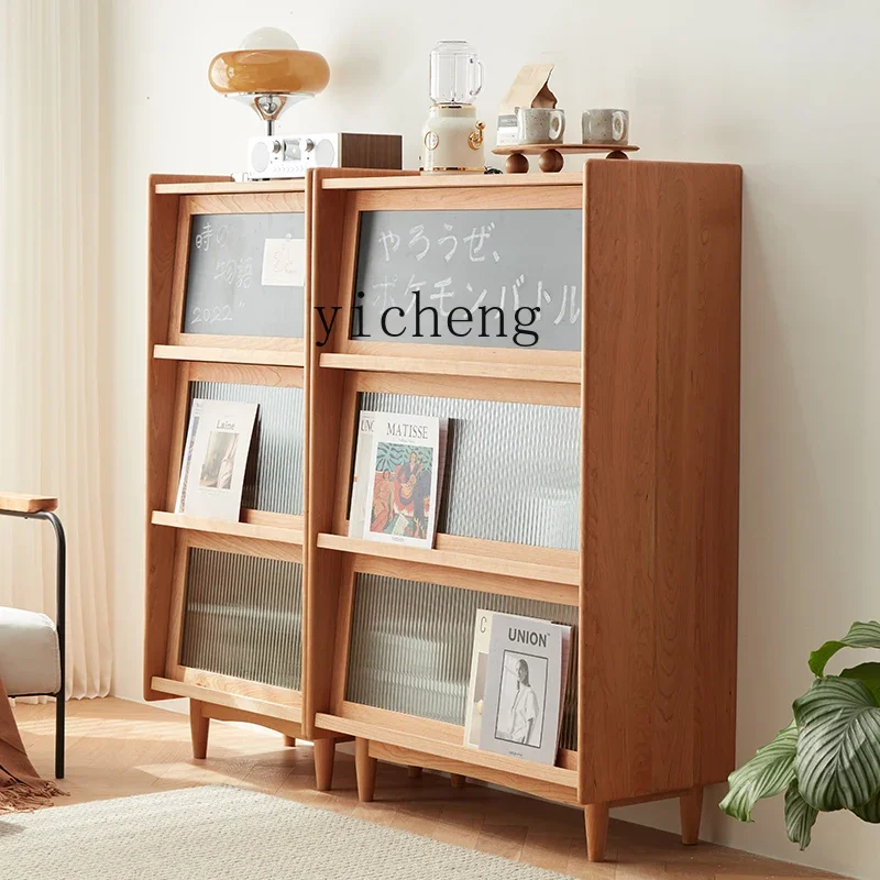 

Tqh Solid Wood Small Bookcase Flip Door Magazine Cabinet Display Locker