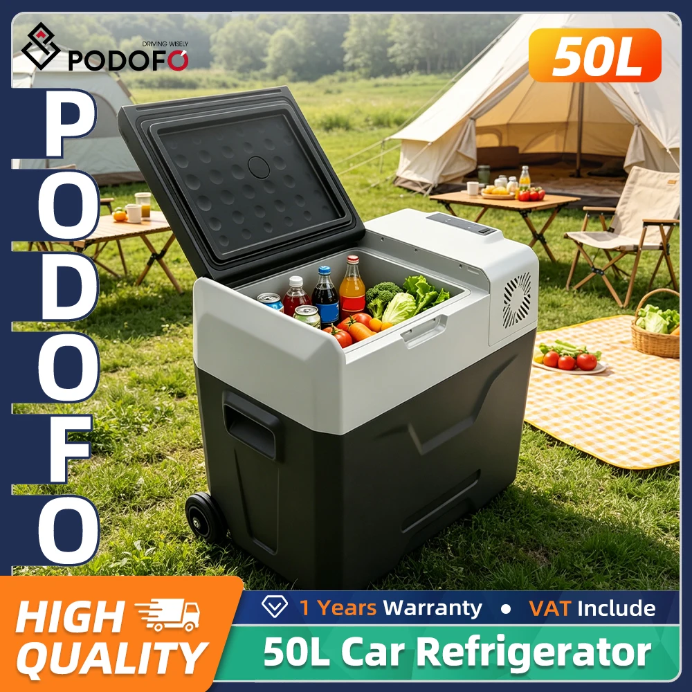 Podofo 30L/40L/50L Mini-Autokühlschrank Tragbarer Kompressor-Kühler mit LED-Anzeige & Effizienter Kühlung & Geräuscharm 12/24V DC 110-240V Eisbox für Camping