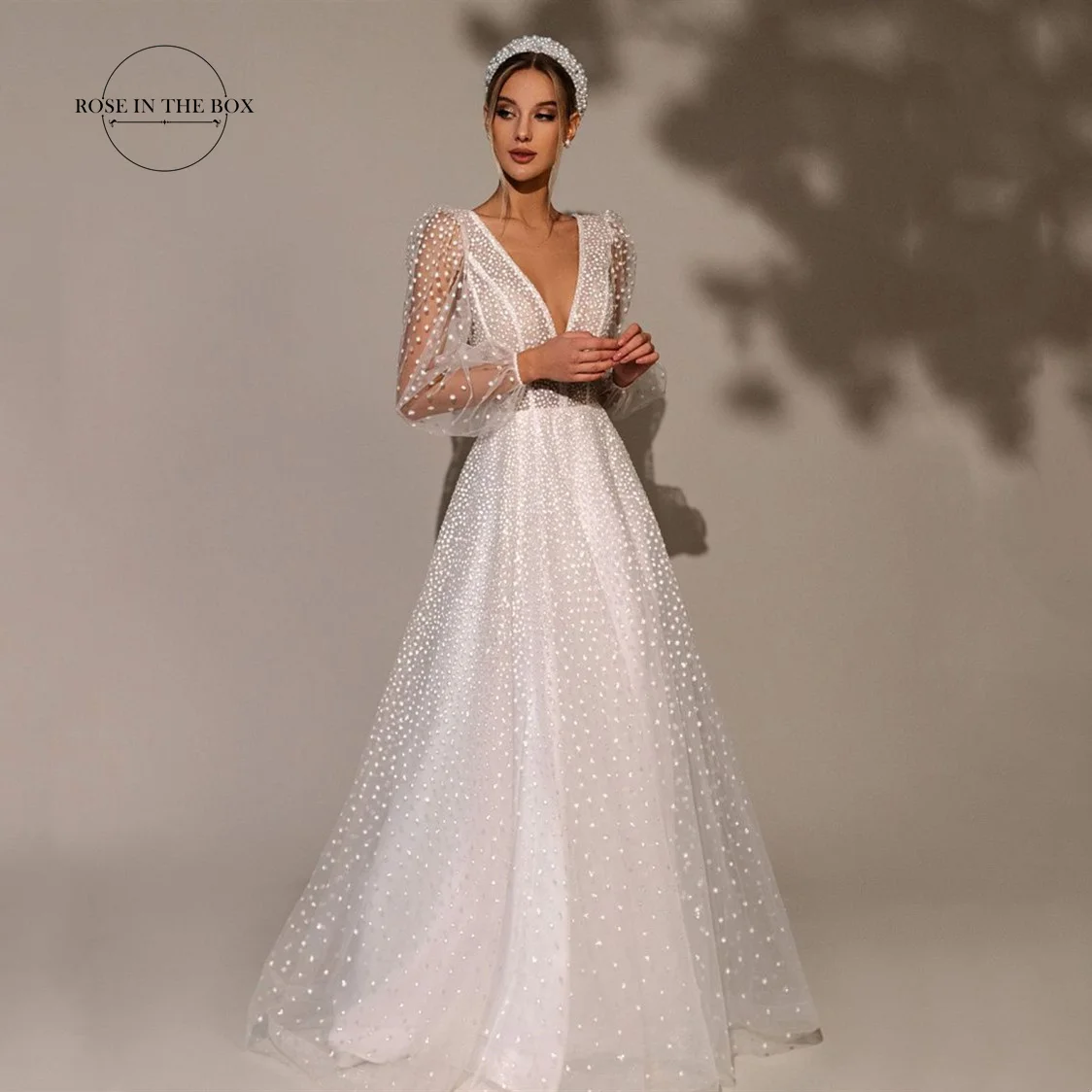 New V Neck Designs Long Sleeves Beach Wedding Dresses For Women 2022 Elegant A Line Dot Tulle Bridal Gowns Boho свадебное платье