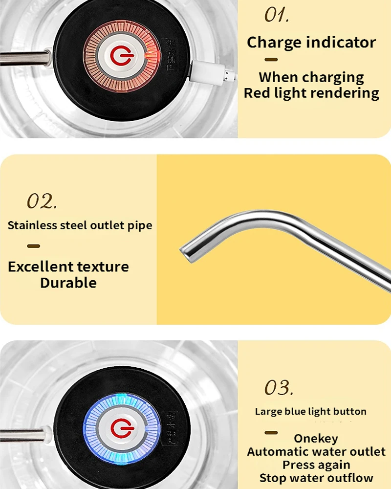 Wysokiej jakości pompa elektryczna gospodarstwa domowego ze stali nierdzewnej do pokoju salonu USB do wielokrotnego ładowania pompy jedno kliknięcie dozownik do wody czarny