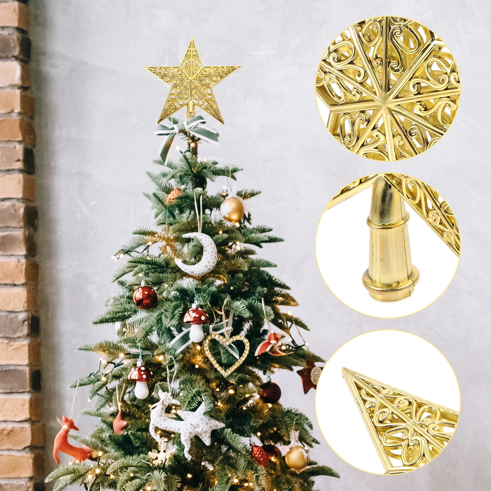 

2Pcs Xmas Treetop Ornament Beautiful Plastic Art Lightweight Party Supply Unique Adornment Xmas Star Adornment