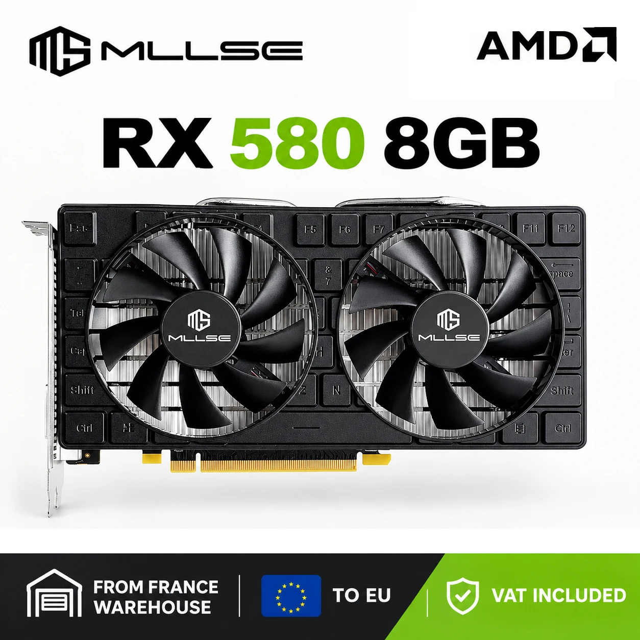 Schede grafiche MLLSE Radeon RX580 8G Memoria GDDR5 Scheda video per giochi PCIE3.0x16 GPU Componenti per computer desktop AMD RX 580 8G