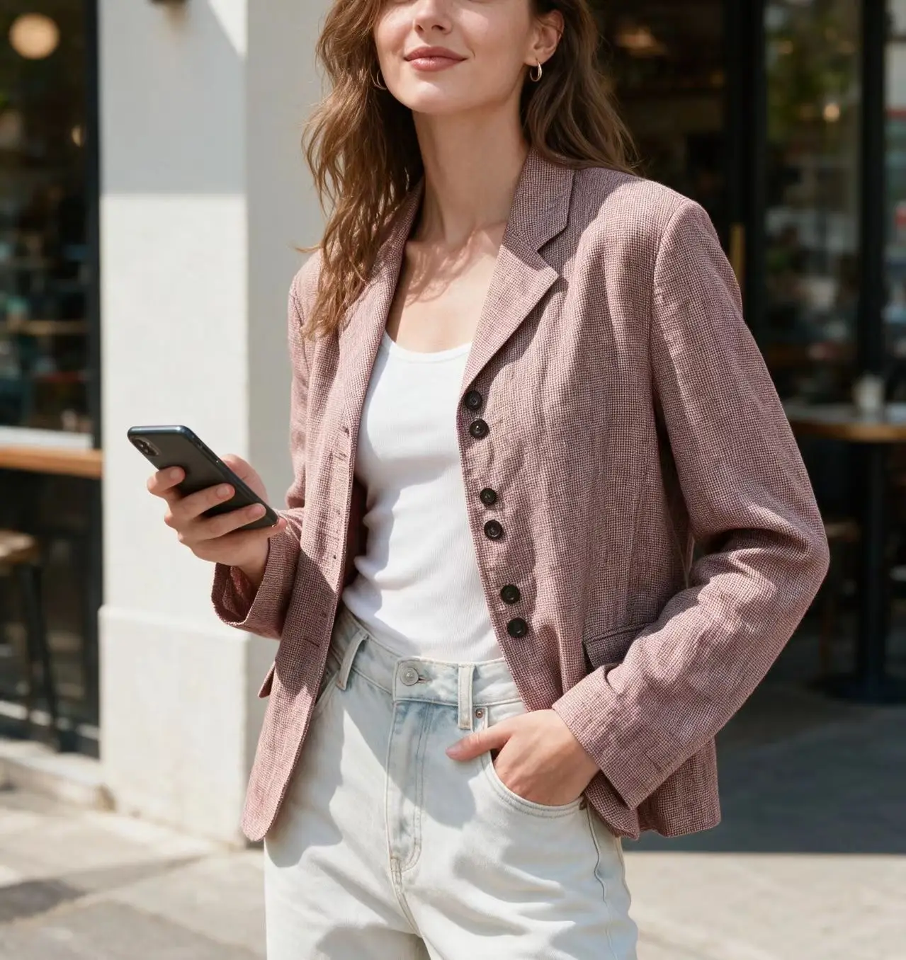 2026Minimalist Style New Women Blazer Lapel Collar Single Breasted Pocket Slim Fit Coat Ladies Office Chic Commuting Suit Coat
