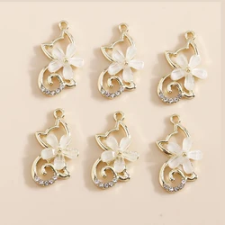 5pcs Lovely Crystal Cat and Flower Charms Gold Plated Pendant for Necklace Bracelet Handmade DIY Jewelry Making Accessories