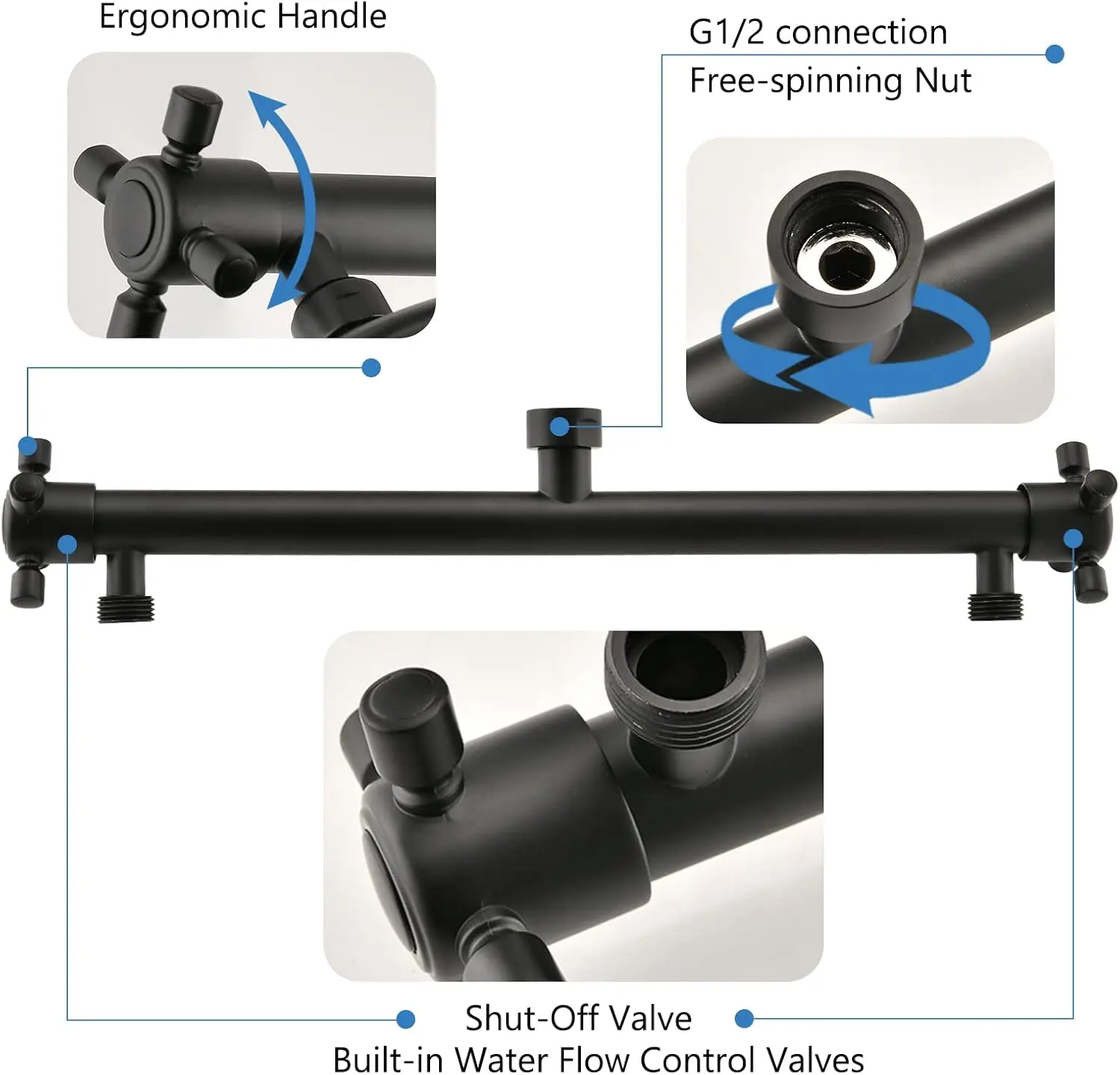 Double Shower Head with Built-in Valve, High Pressure 6 Setting Dual Shower Head Design for Couple on Walk-in Bathroom