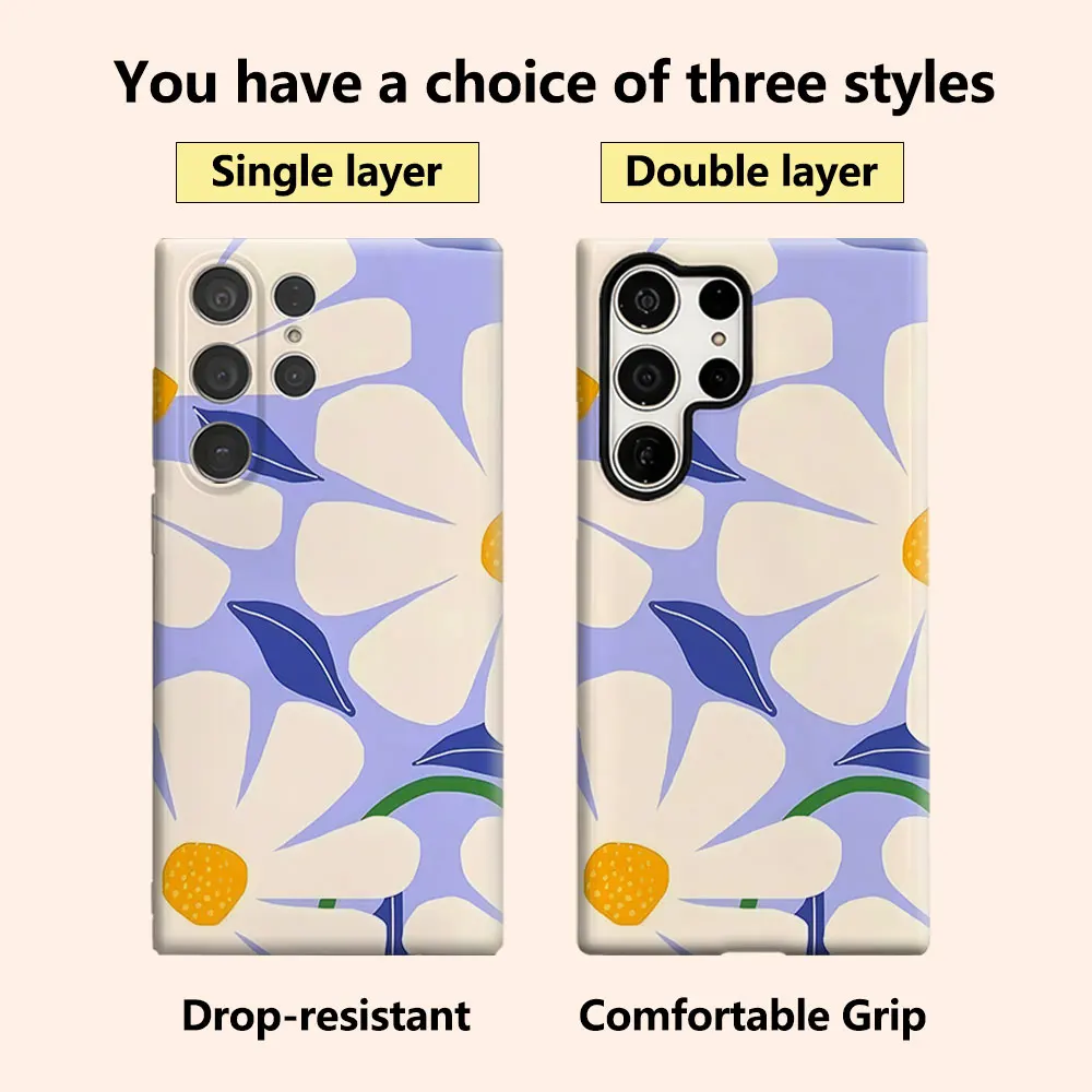 lavender white daisy Luxury Fashion Full Lens Protective Case for Samsung Galaxy S26 S25 S24 A56 A36 Plus Ultra