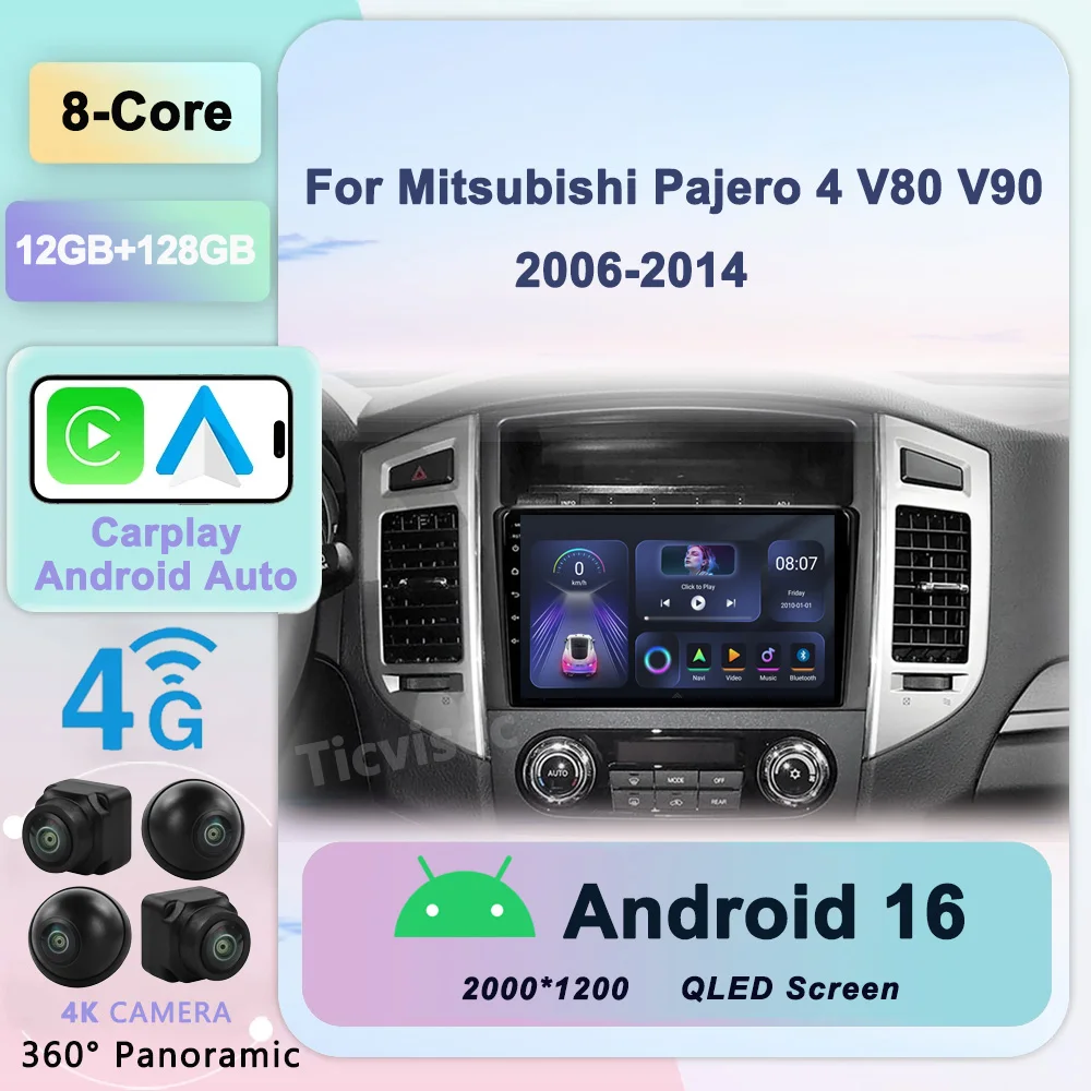 

2Din Carplay For Mitsubishi Pajero 4 V80 V90 2006-2014 4G Android 16 Car Stereo Radio Multimedia Video Player Navigation GPS