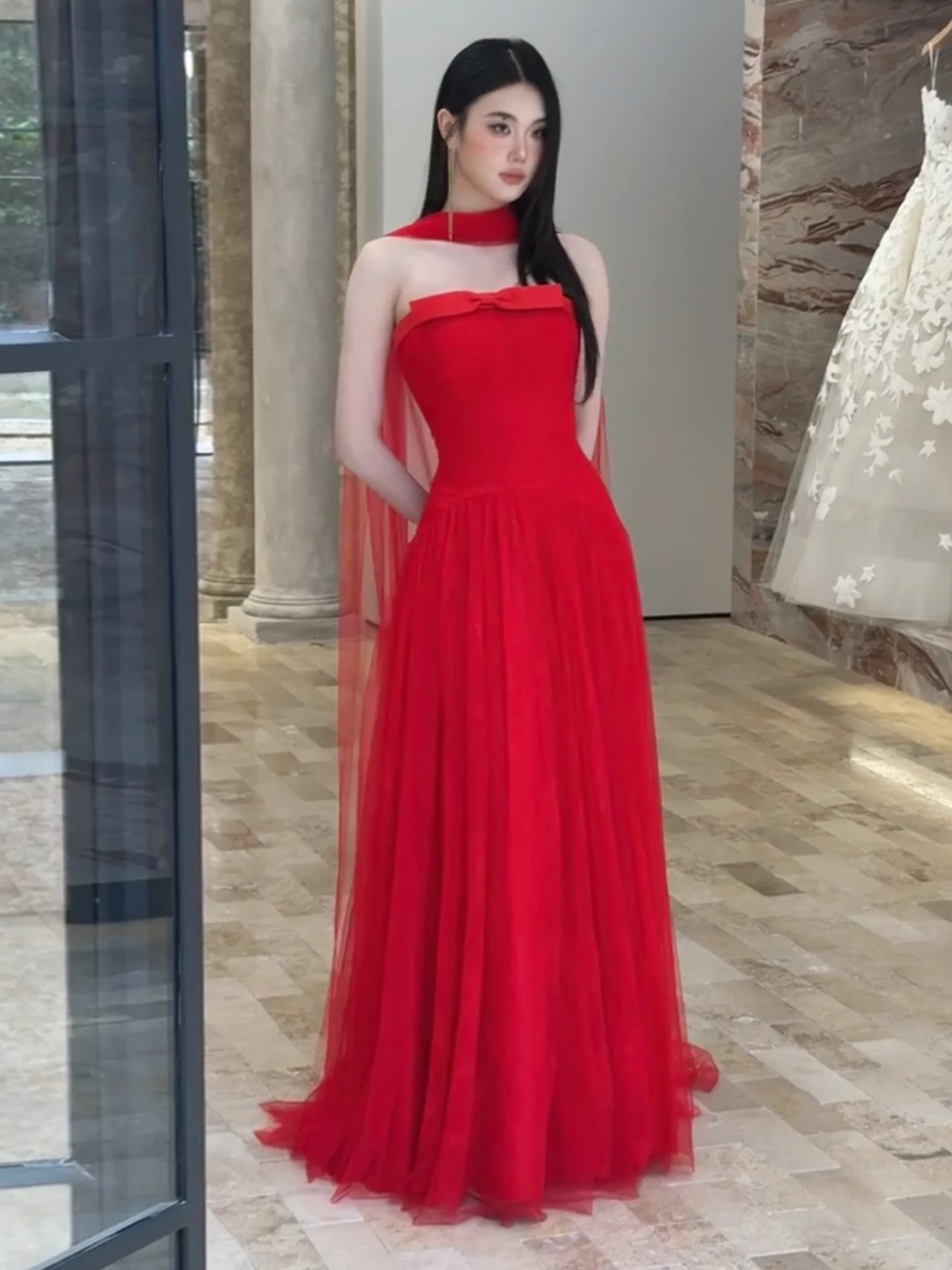 

Элегантный красный свадебный халат для женщин, новинка 2026 года, высококлассный комплект для церемонии бракосочетания, банкета и возвращения домой