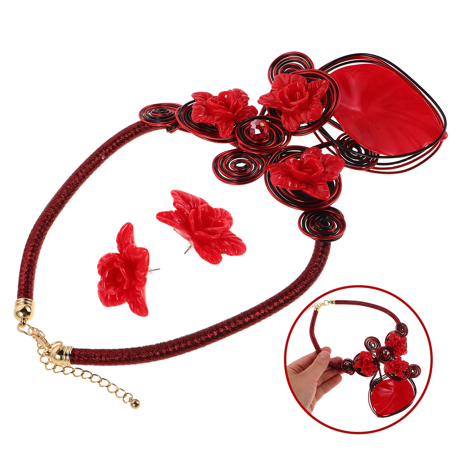 

African Statement Necklace Floral Jewelry Set Chunky Bib Choker Earrings Resin Flower Pendant Collar Costume Party Prom Women