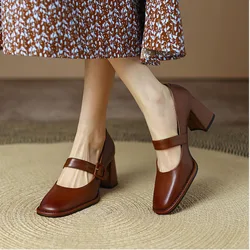 New Fashion Spring Autumn Pumps Women High Heels Shoes Chunky Heels Buckle Loafers Platform Black Brown Retro Heels Women Shoes