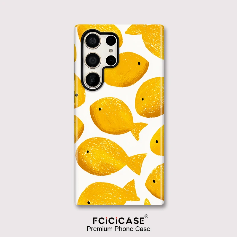 Fcicicase S25 S26 Plus Acrylic Dual Layer Phone Case For Samsung Galaxy S24 Ultra A26 A56 A16 S23+ A26 Cartoon Fish Print Cover